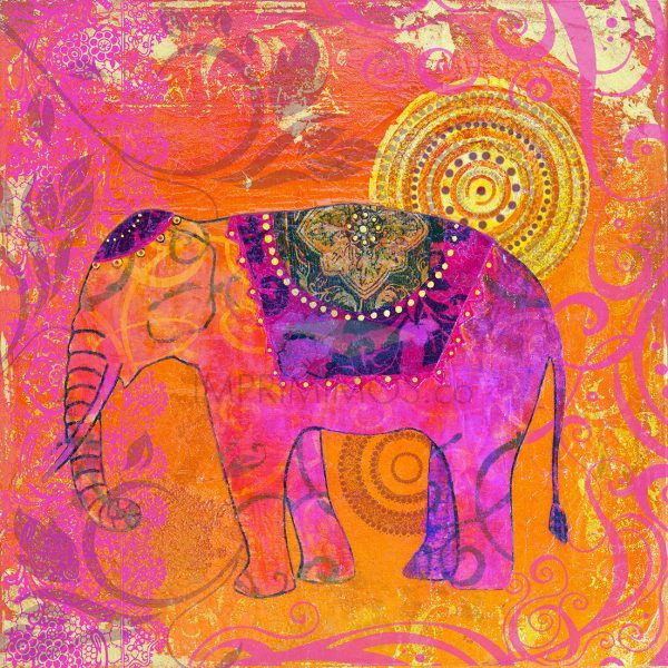 Abstracto Elefante Tono Naranja y Fucsia